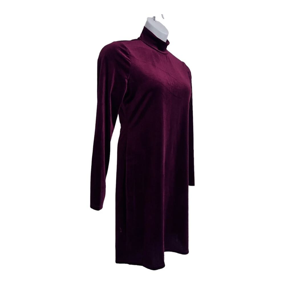 GB Red Velvet Stretch High Mock Neck Long Sleeve Holiday Cocktail Party Dress - Picture 4 of 16